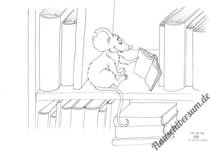 Skizze Ratte im Bücherregal